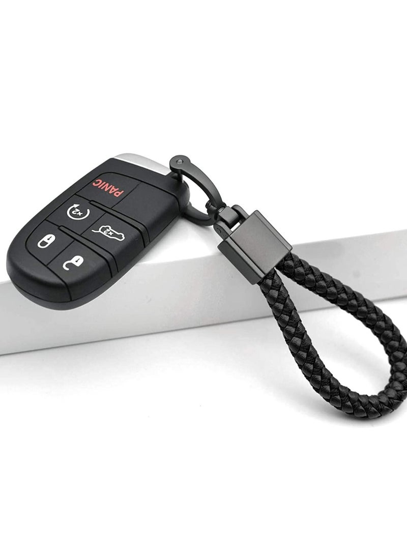 Metal Car Keychain, Universal Black Leather, Keyring Woven Strap Braided Rope Key Chain for Men and Women - Matte  Color, with 360 Degree Rotatable D-Ring with Removal Tool - Image 3